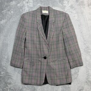 Pendleton Sophisticates Plaid Blazer Jacket Womens 6 Gray Pink Glen Plaid Rayon